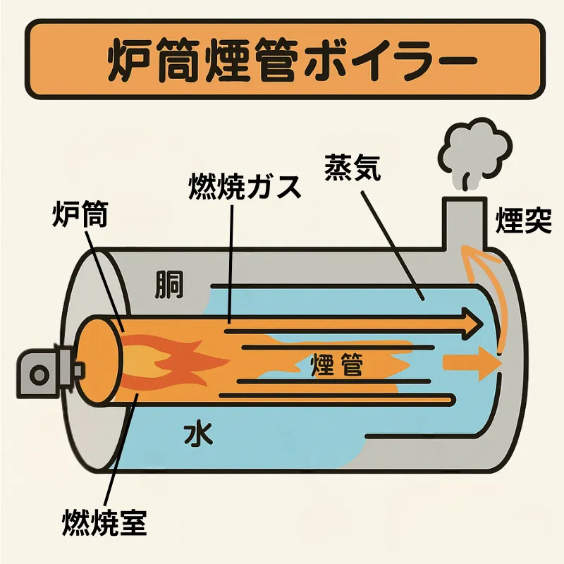 炉筒煙管ボイラーの基本構造イメージ図