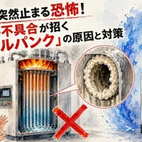 軟水器の不具合による硬度リークで発生するスケールパンクの原因と対策を解説したボイラのイラスト