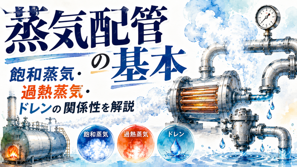 蒸気配管の基本である飽和蒸気・過熱蒸気・ドレンの関係性を解説するアイキャッチ画像
